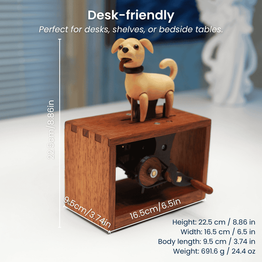 Handcrafted Wooden Dog Crank Automaton — handcrafted wooden automaton