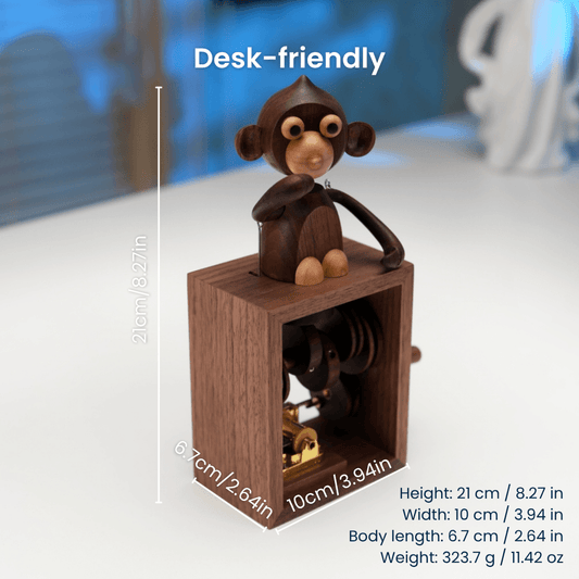 Handcrafted Wooden Monkey Music Box Automaton — handcrafted wooden automaton