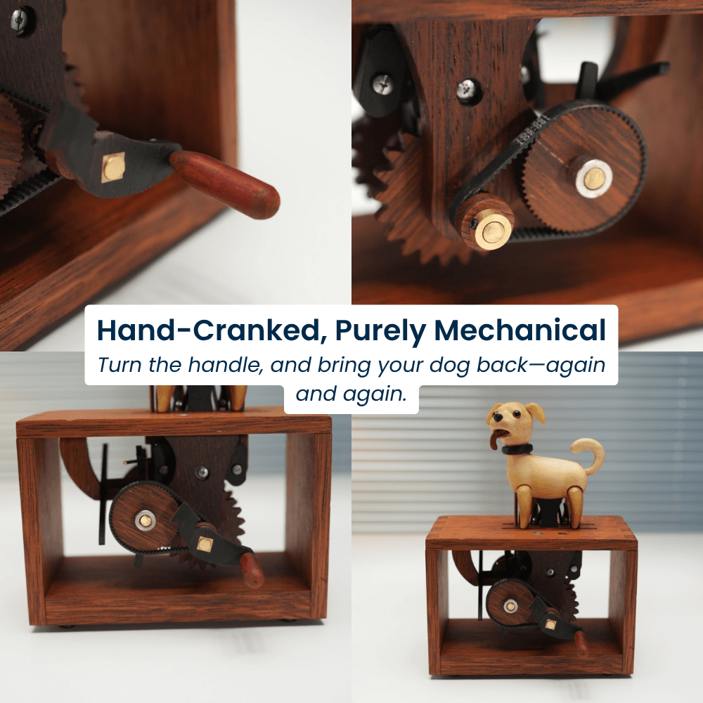 Handcrafted Wooden Dog Crank Automaton — handcrafted wooden automaton