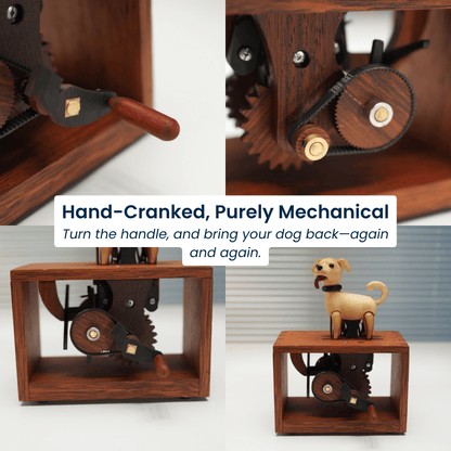 Handcrafted Wooden Dog Crank Automaton — handcrafted wooden automaton