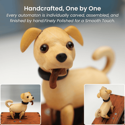 Handcrafted Wooden Dog Crank Automaton — handcrafted wooden automaton