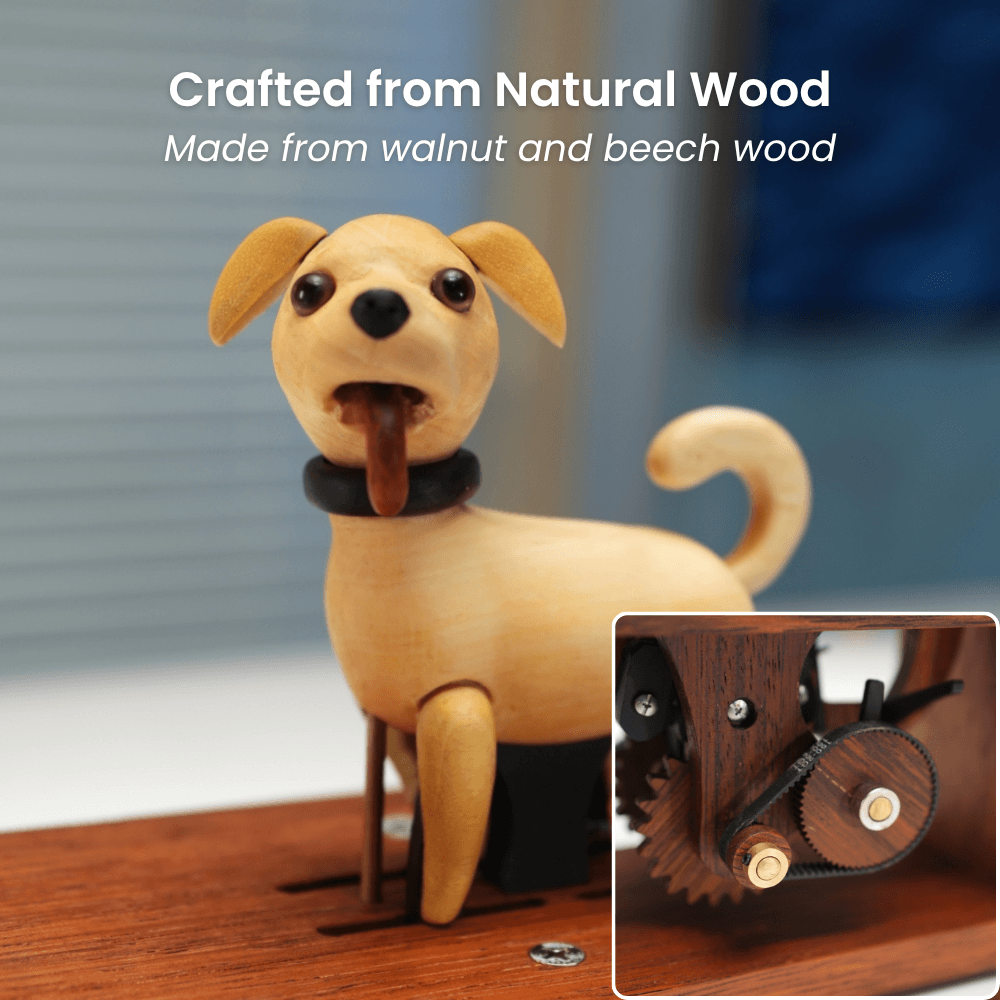 Handcrafted Wooden Dog Crank Automaton — handcrafted wooden automaton