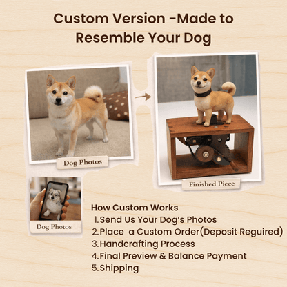 Handcrafted Wooden Dog Crank Automaton — handcrafted wooden automaton
