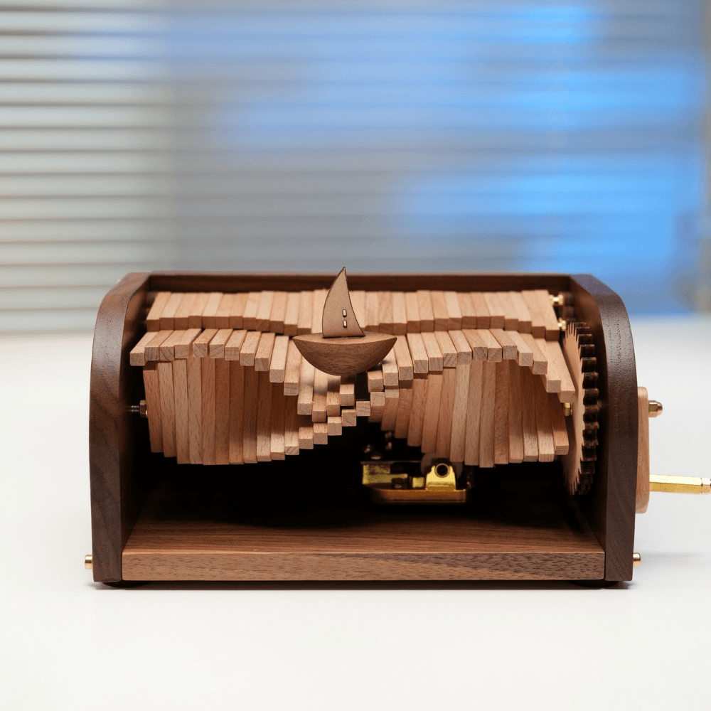 Handcrafted Wooden “Song of the Waves” Music Box Automaton — handcrafted wooden automaton