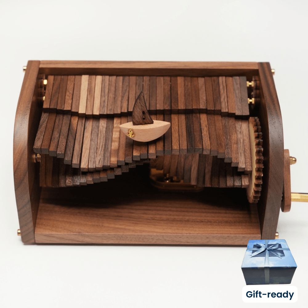 Handcrafted Wooden “Song of the Waves” Music Box Automaton — handcrafted wooden automaton