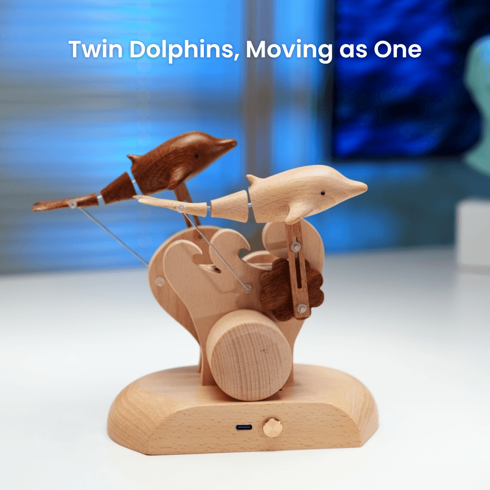 Handcrafted Wooden Dolphin Automaton — handcrafted wooden automaton