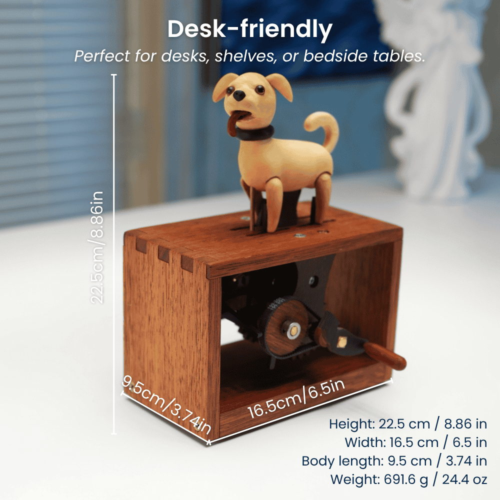 Handcrafted Wooden Dog Crank Automaton — handcrafted wooden automaton