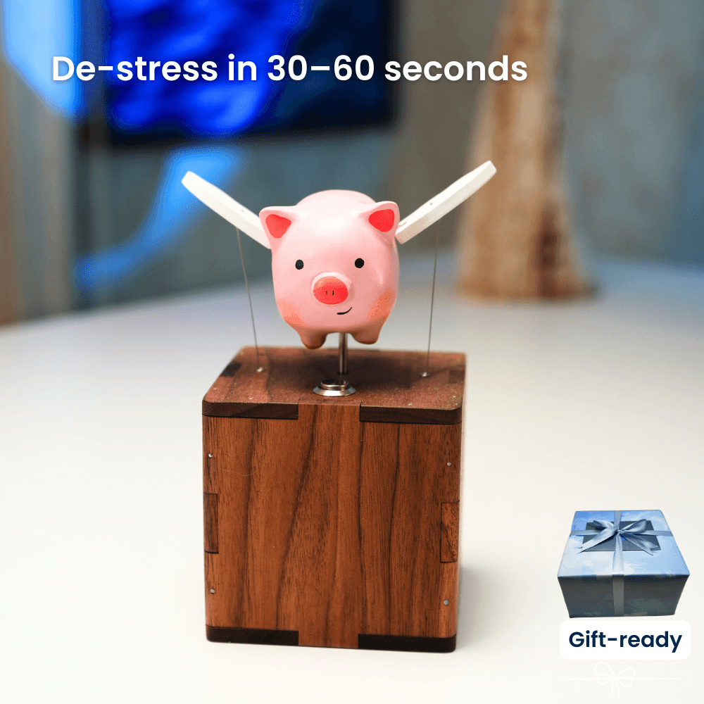 Handcrafted Wooden Angel Pig Automaton — handcrafted wooden automaton