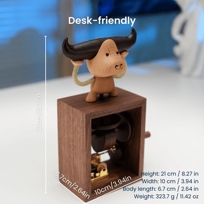 Handcrafted Wooden Bull Music Box Automaton — handcrafted wooden automaton