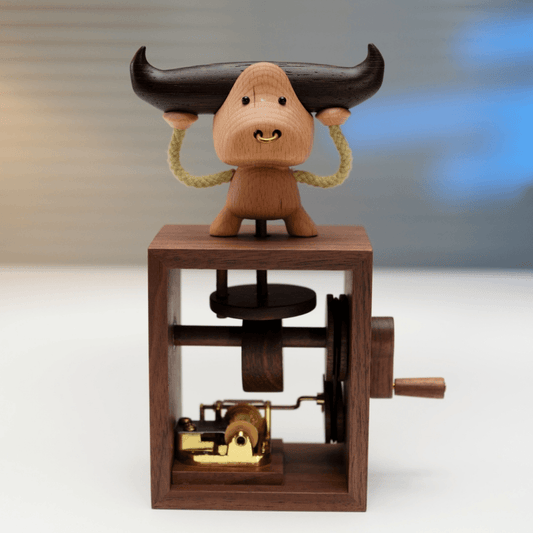 Handcrafted Wooden Bull Music Box Automaton — handcrafted wooden automaton