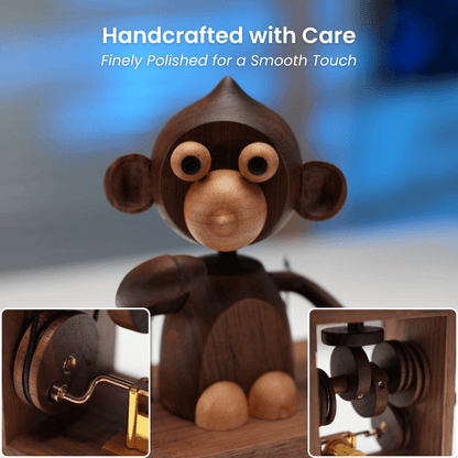 Handcrafted Wooden Monkey Music Box Automaton — handcrafted wooden automaton